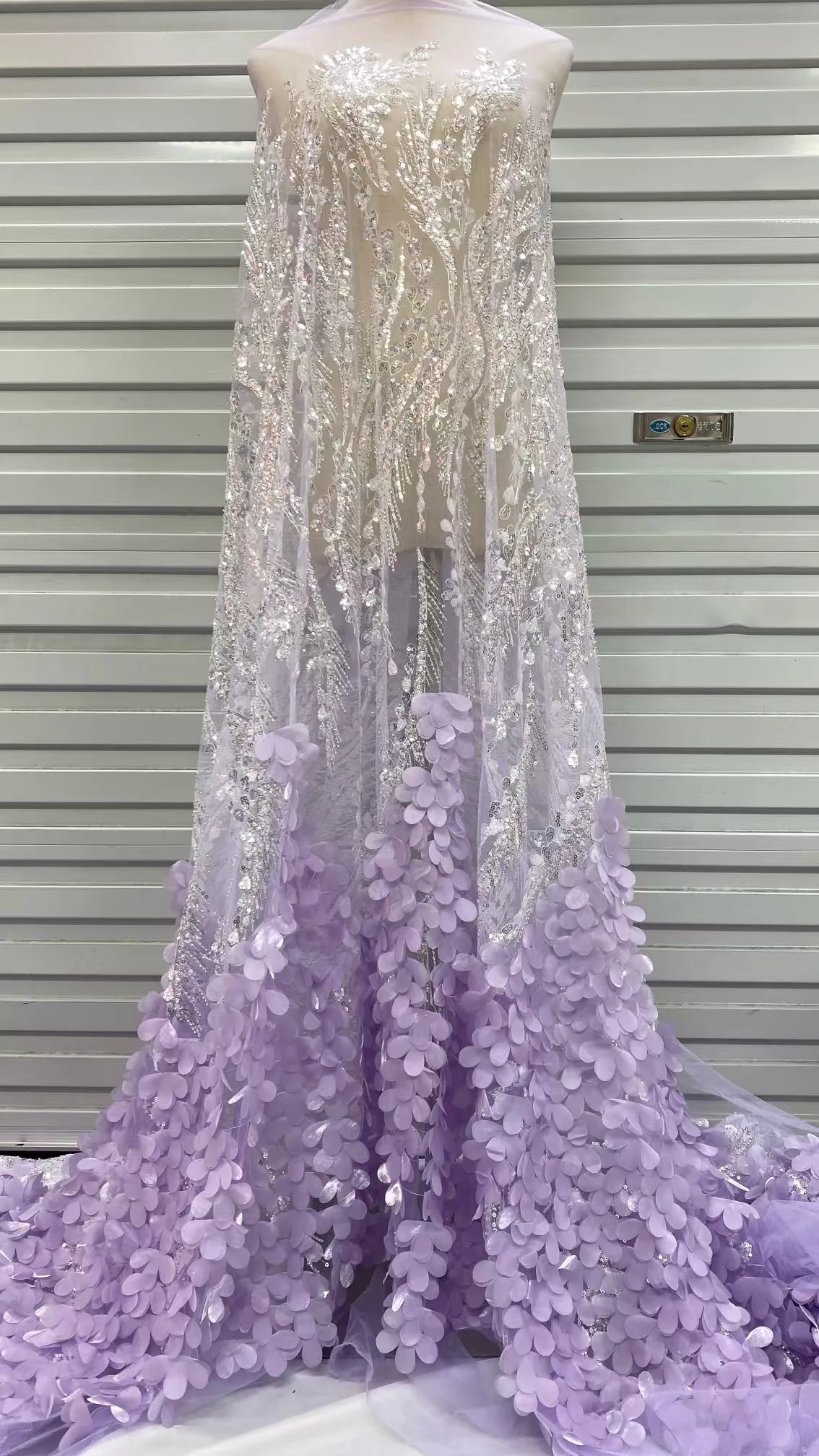 2025 Fashion Dress African Purple Blue Embrordered Beaded Net Lace 3d Flower French Tulle Fabric Sequins Party Evening Dress