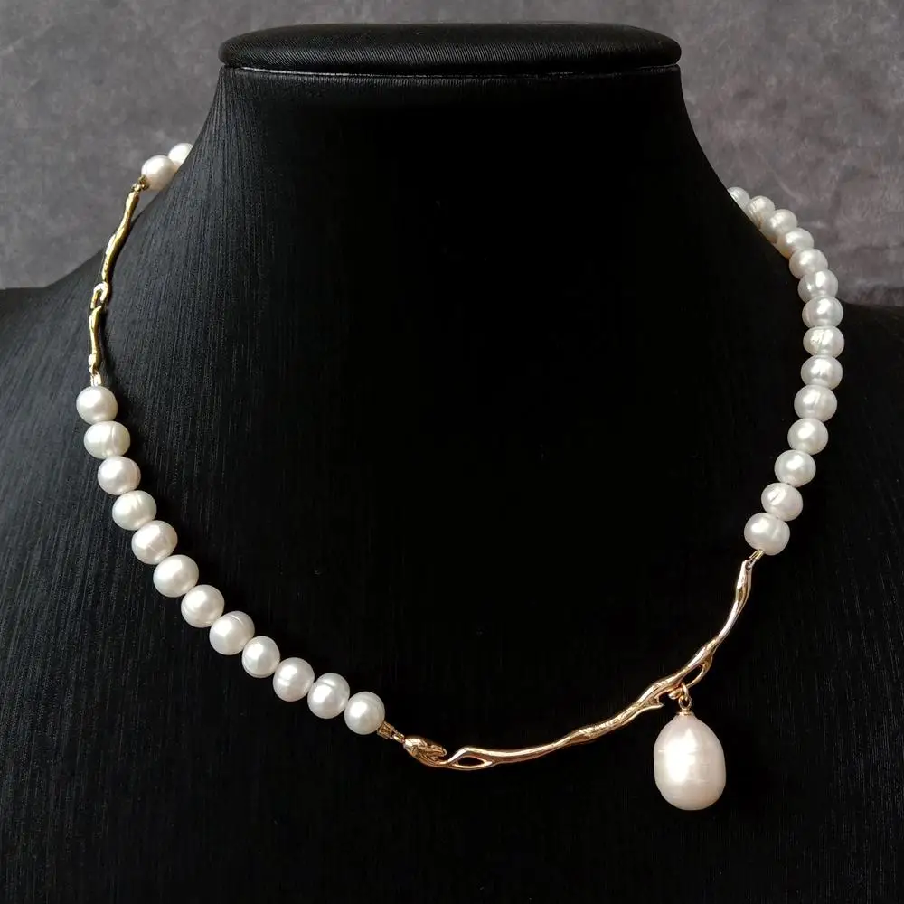 Gold Plated Connector 7-8mm Cultured White Pearl Chokers Women Beaded Simple Layers Necklaces Jewelry Gifts