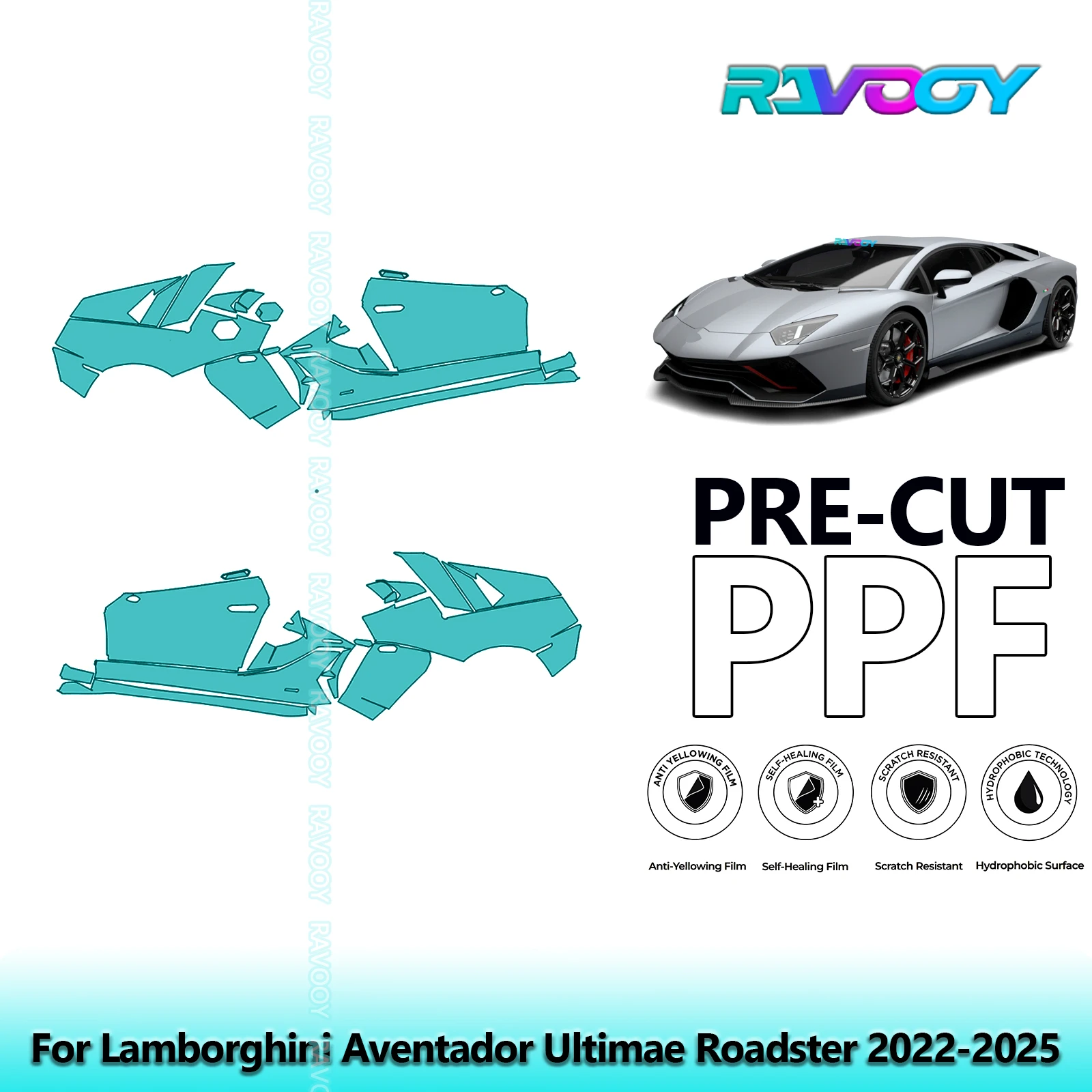 

For Lamborghini Aventador Ultimae Roadster 2022-2025 8.5mil Pre-Cut PPF Door & A/B Pillar Kit TPU Paint Protection Film Set