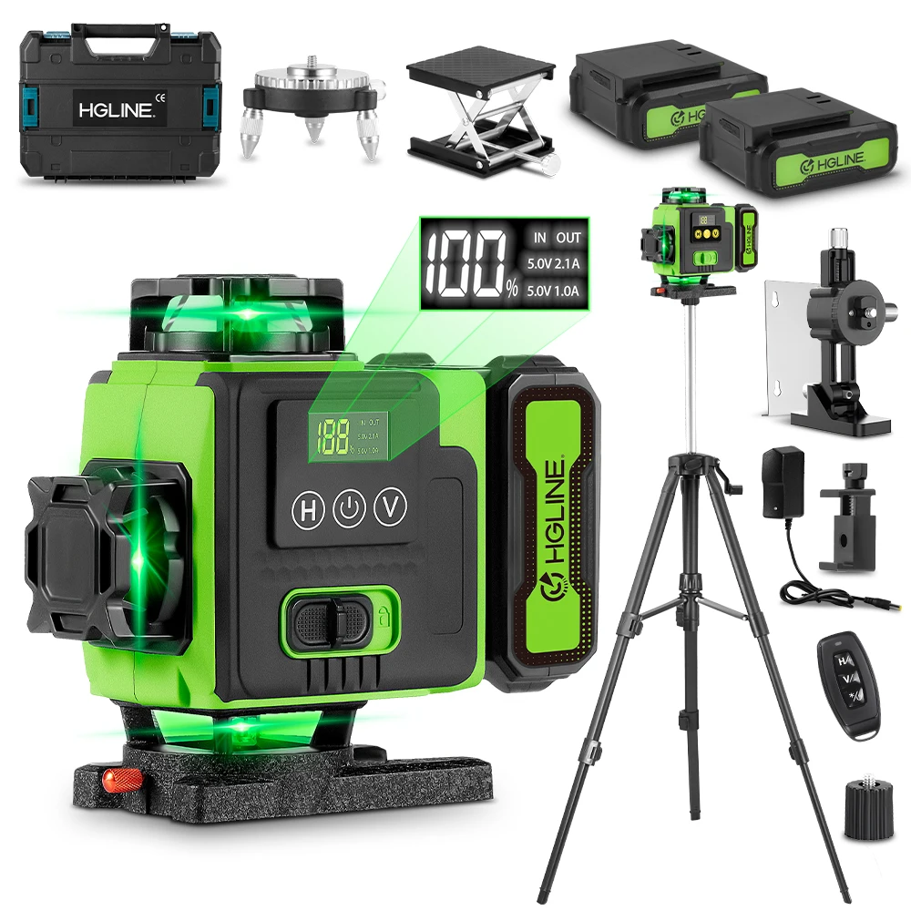 HGLINE 16 Linii/4D Laserowy Poziomica Laserowa Profesjonalna do Budowy 360 ° Maszyna do samopoziomowania poziomego i pionowego