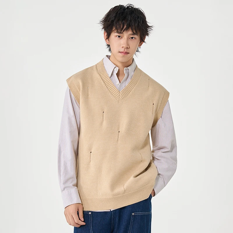 

Autumn Winter Men Casual Comfortable Versatile Breathable Warm Sleeveless Vest Men Fashion Versatile Home V-neck Knitted Vest