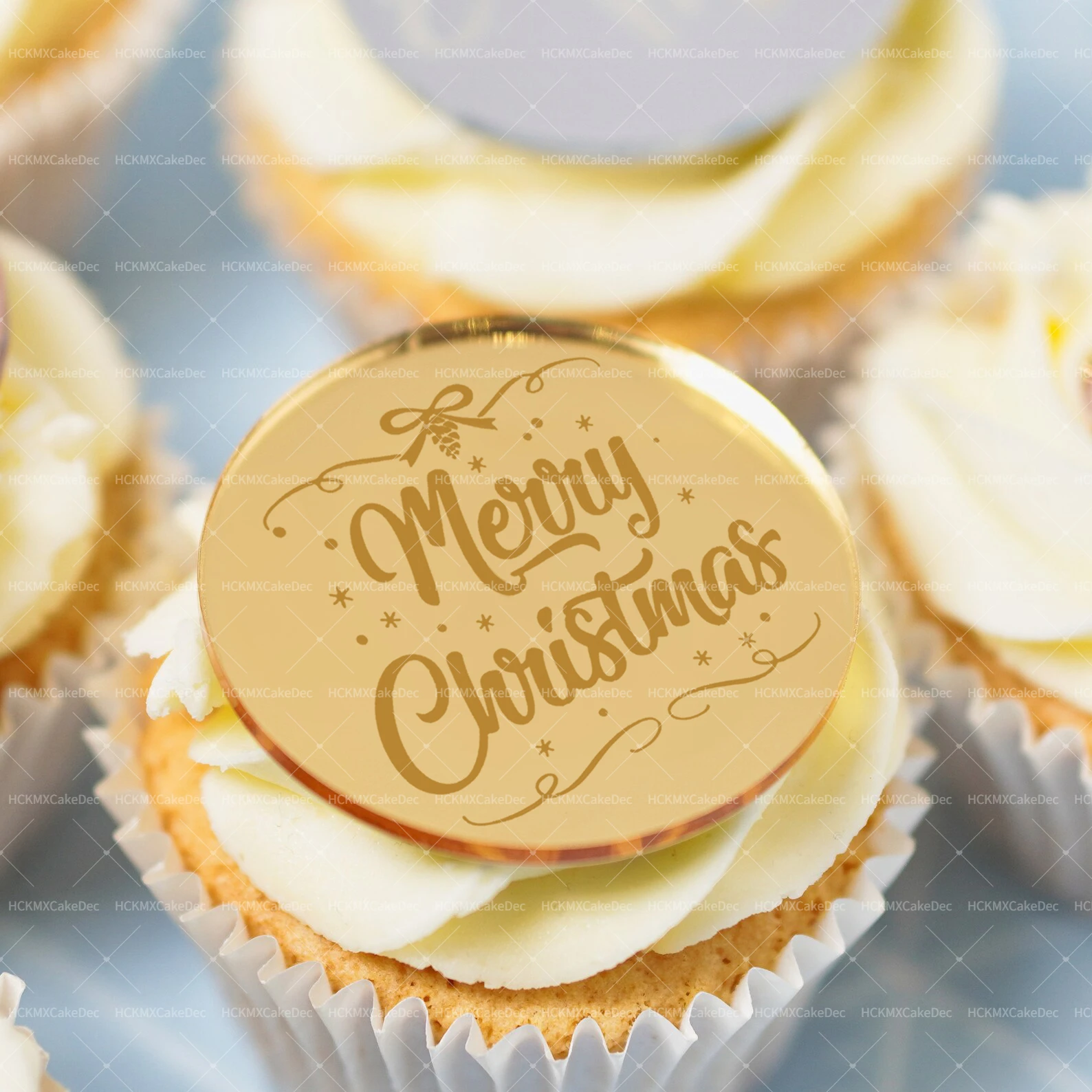10 Stück goldener Acryl-Cupcake-Topper für frohe Weihnachten, für Weihnachten, Neujahr, Mottoparty, DIY, Dessert, Backen, Kuchendekoration – Detail 2