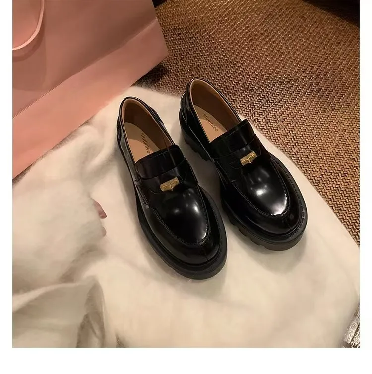 

Women's Round Toe Thick Heel Chunky Heels Slip-on LOAFERS Gold Coin Detailing Comfortbale Flat Shoes Daily Wear
