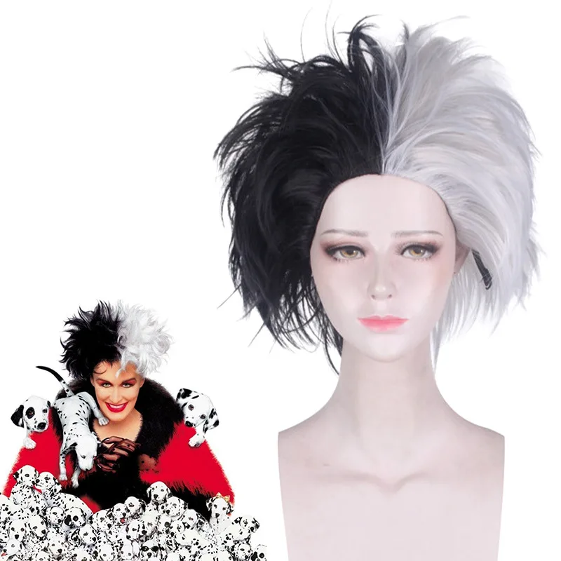 

Synthetic Costume Wig Black White Curly Afro Wig Women Party Halloween Cosplay Heat Resistant Fiber