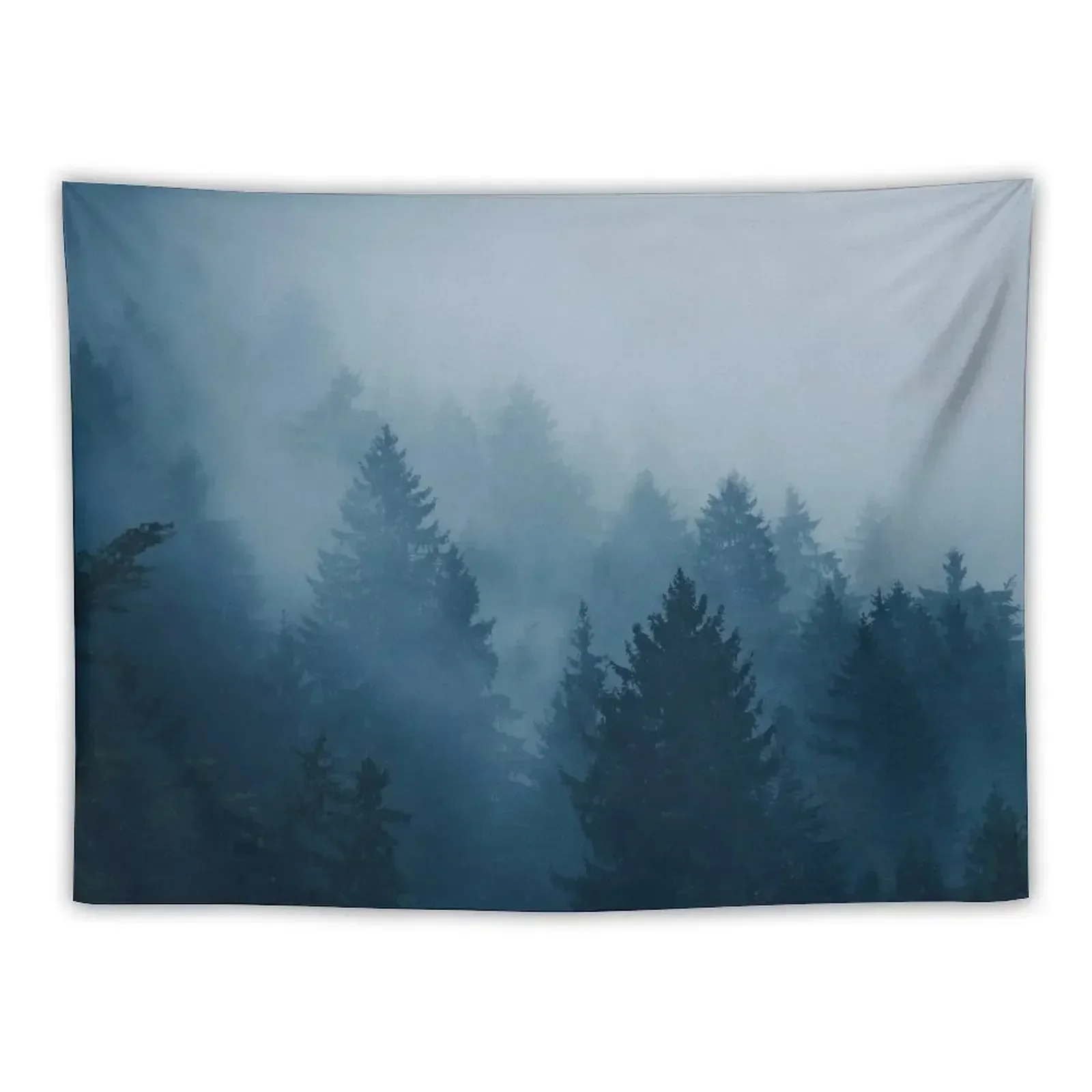 Foggy Blue Waves - Pine Forest Fog Nature Tapestry Korean Room Decor Room Decoration Accessories Custom Tapestry