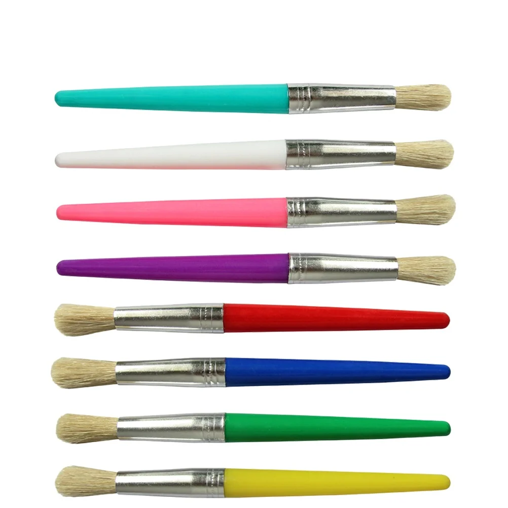 

8pcs Plastic Handle Doodle Pens Bristle Art Brush Set For Kids Diy Painting Drawing Tools Oil Painting Brush Art Pen