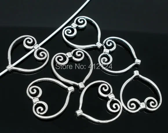 

750 шт., серебряные бусины-разделители с узором в виде сердца, рамки для изготовления ювелирных изделий, 20x20 мм