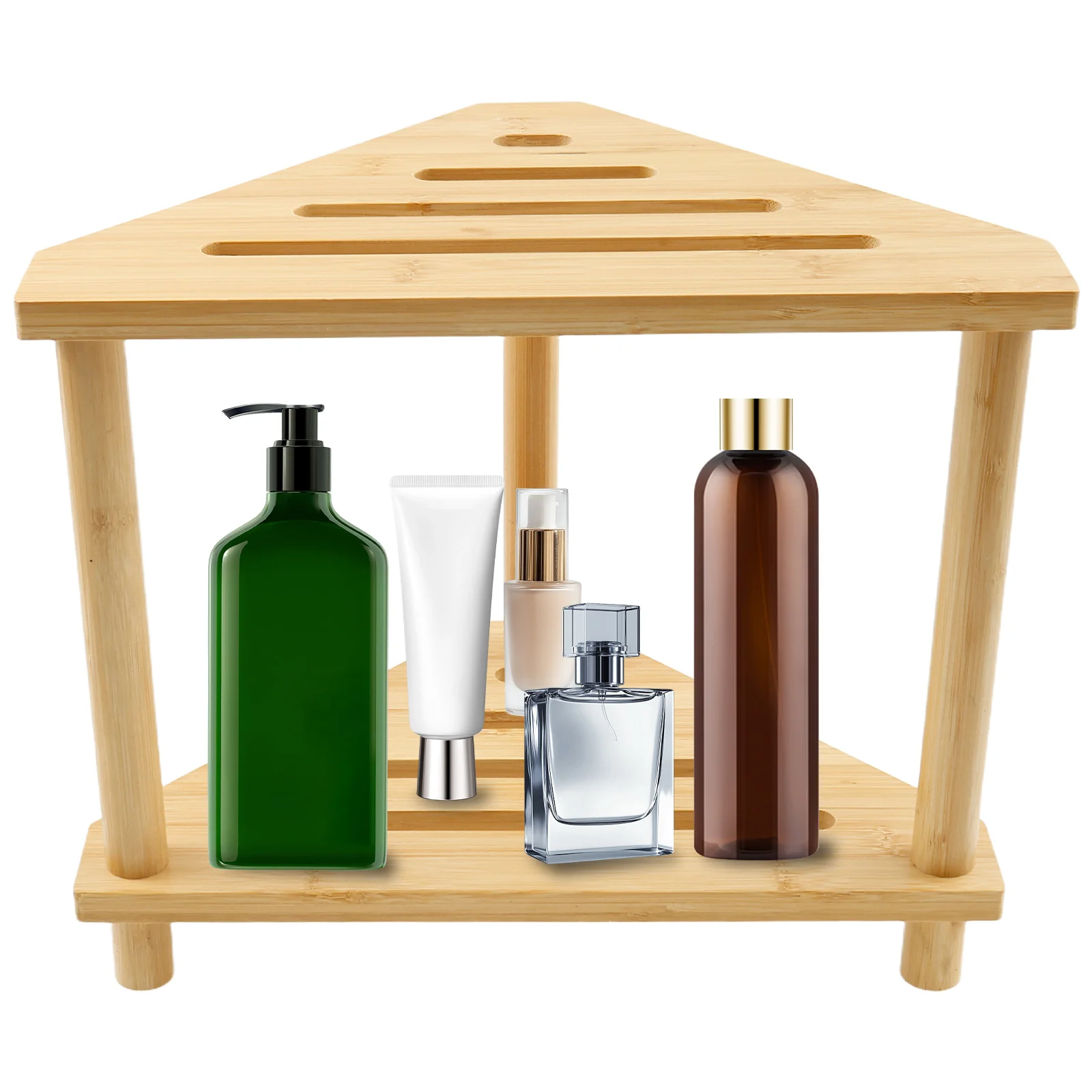 Bamboo Corner Shower Stool 2 Tier Easy Assembly Shower Shaving Foot Rest Waterproof Leg Shaving Bench with Storage Shelf