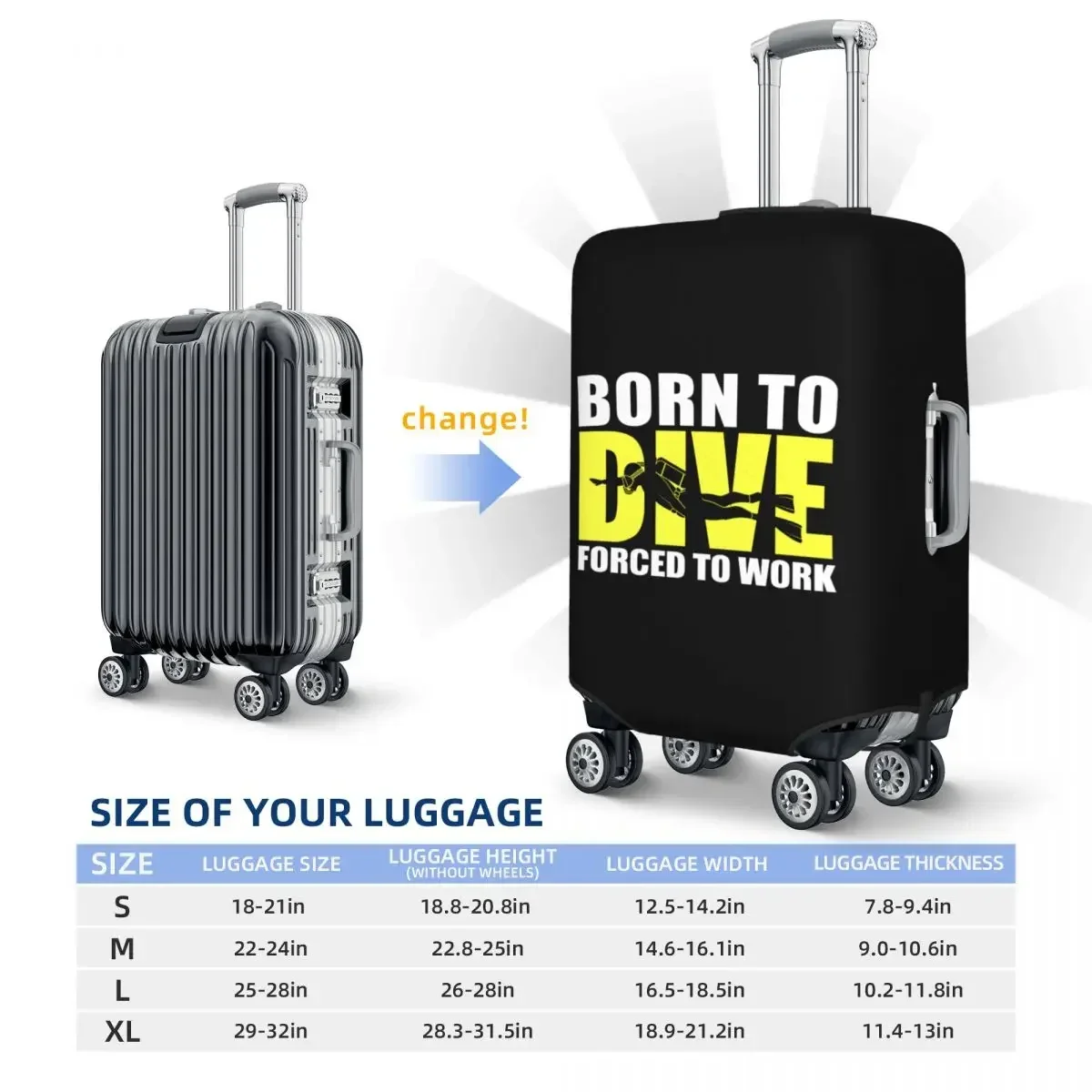 Custom Born To Dive Luggage Cover Protector Fashion Diver Scuba Travel Suitcase Protective Cover for 18-32 Inch