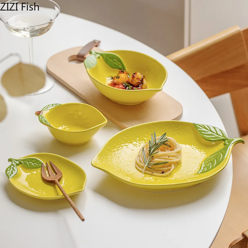 Creative Lemon Plate Creative Ceramic Fruit Salad Plate Restaurant Cooking Dishes Home Children's and Girls' Breakfast Tableware