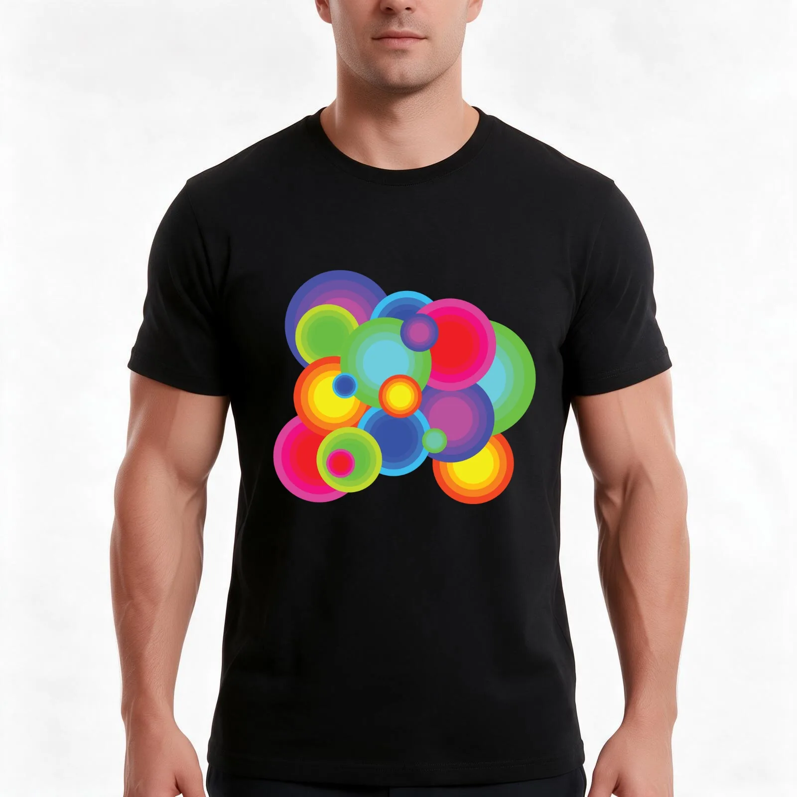 Saturated Circles 2 T-Shirt, Summer Casual Cotton Tee, Oversized Streetwear Tops, Vintage Graphic Print, Loose Fit Short Sleeve