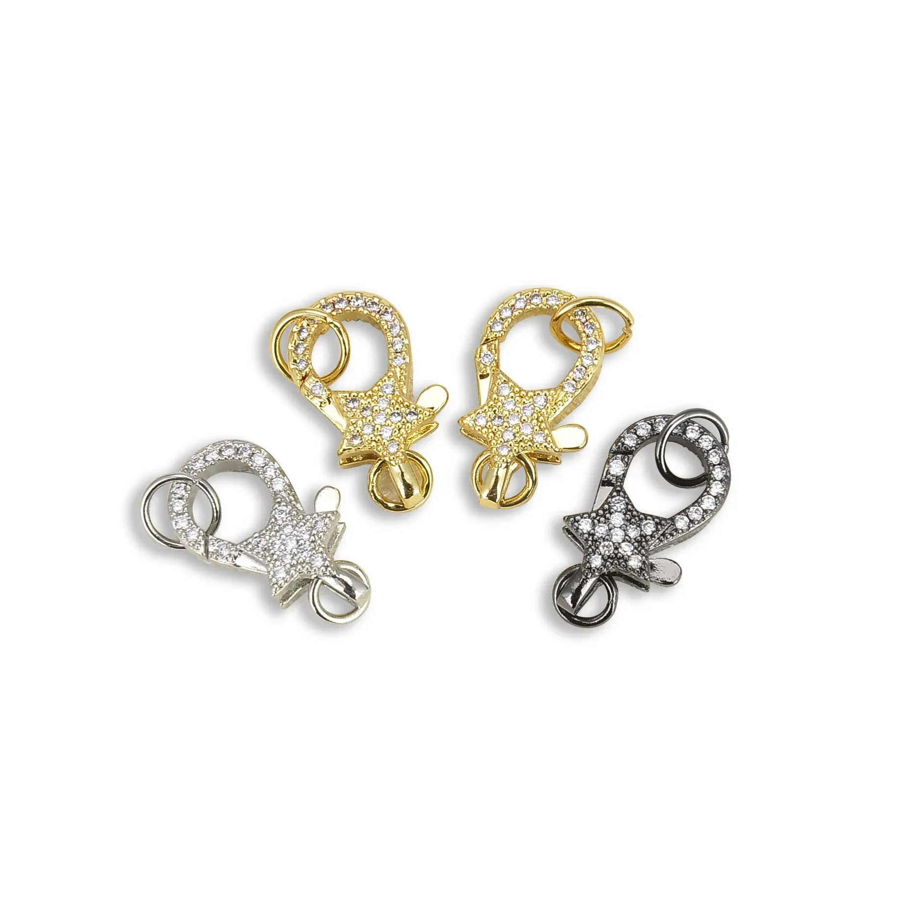 5 Pcs Connector Locks Supplies Fastener Lobster Clasps Paved Zircon Star Diamond Crown Wings Shape Accessories Items Wholesale