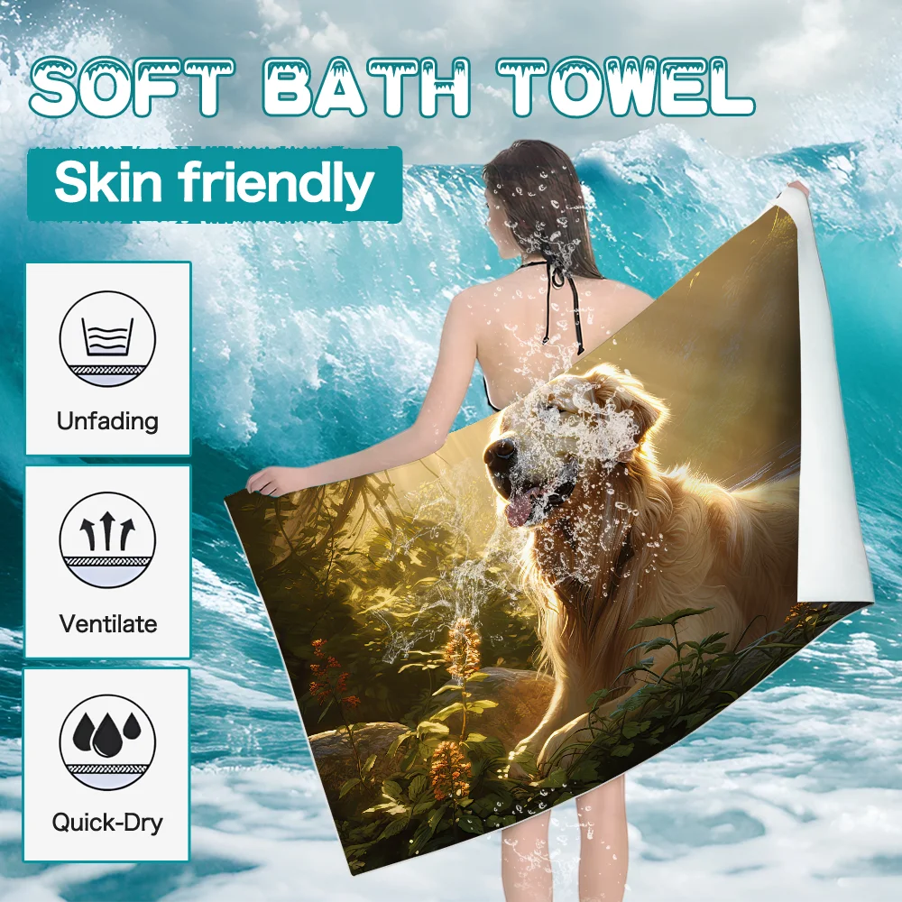 Golden Retriever Dog Towel Ultra Soft Absorbant Quickdry Large Beach Towels Personalized Gym Sport Bath Towels