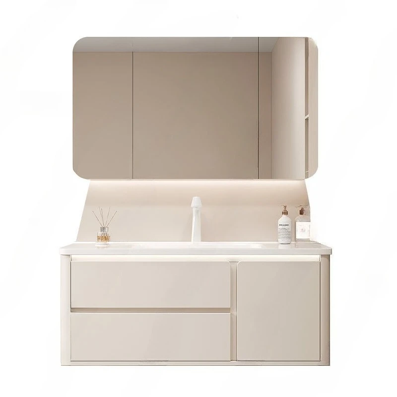 

Cream wind, solid wood sink, rounded ceramic integrated basin