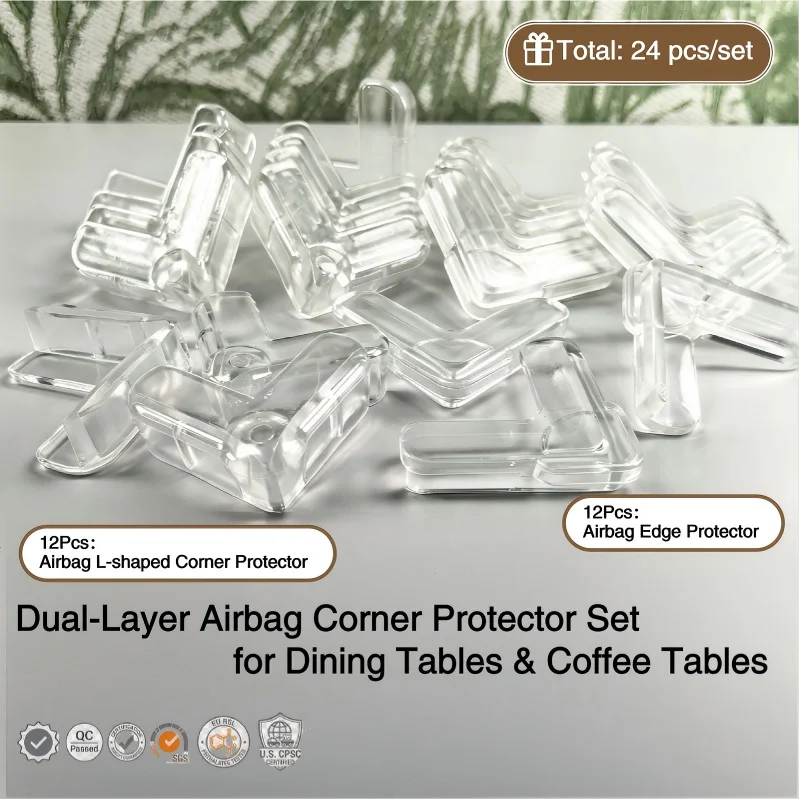 12/24 Adet Yeni Hava Yastıklı Köşe Koruyucular, Cam ve Ahşap Masalar için Tıbbi Sınıf Şeffaf PVC Bebek Güvenlik Koruyucuları