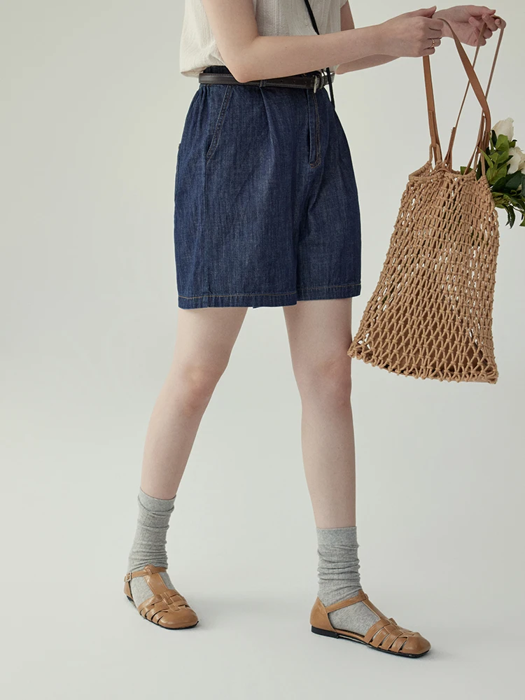 High Waist Straight Leg Short Jeans Women's Summer Casual Slimming Five Minutes Denim Pants Small Size AMUU North Island