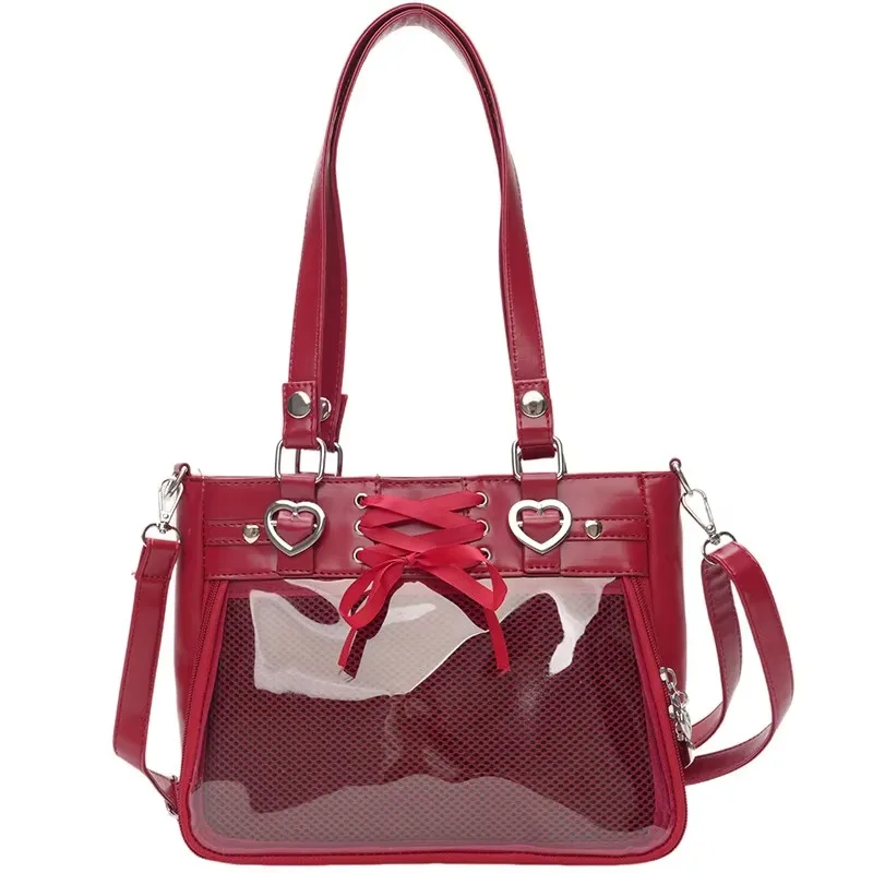 Ita Bag Crossbody with Ribbon Women Kawaii Clear Cute Shoulder Bag Student Girl Heart Ita Bag with Insert