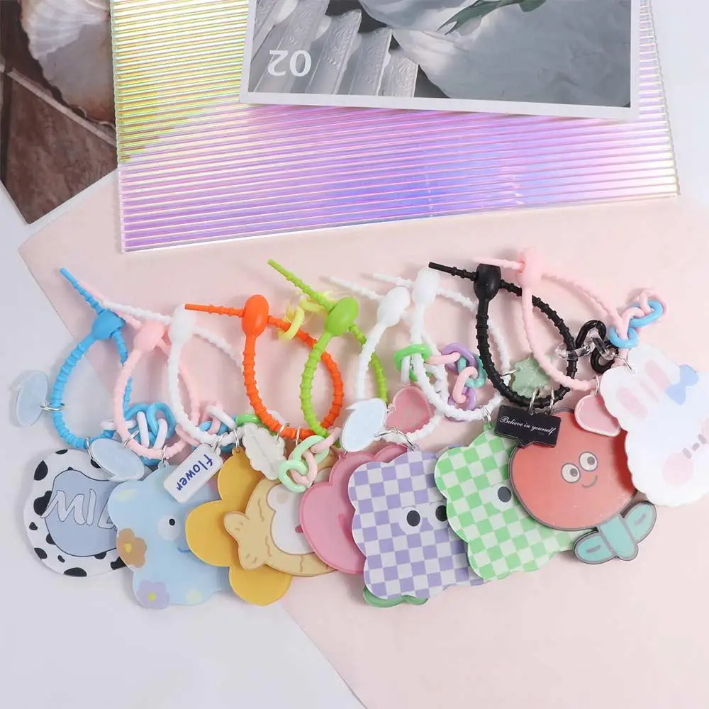 Tulip Flower Flower Small Mirror Cartoon Keychain Acrylic Little Bear Portable Flower Mirror Keyring Small Mirror Makeup Mirror