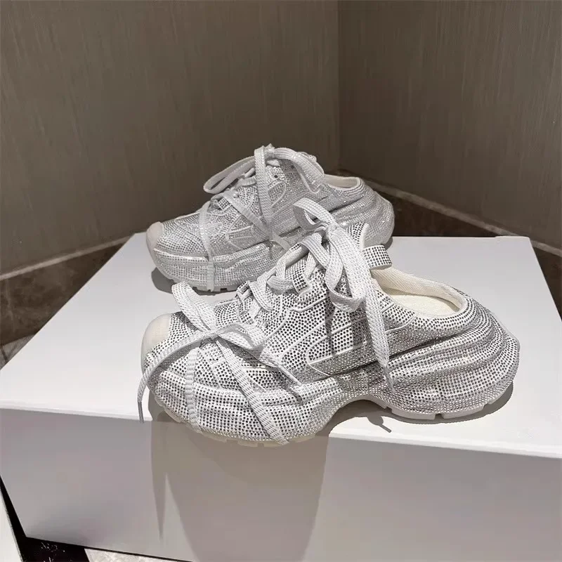 2024 jesień nowe grube dno wodne diamentowe kapcie modne zasznurowane obuwie luksusowe designerskie sportowe półkapcie Zapatillas