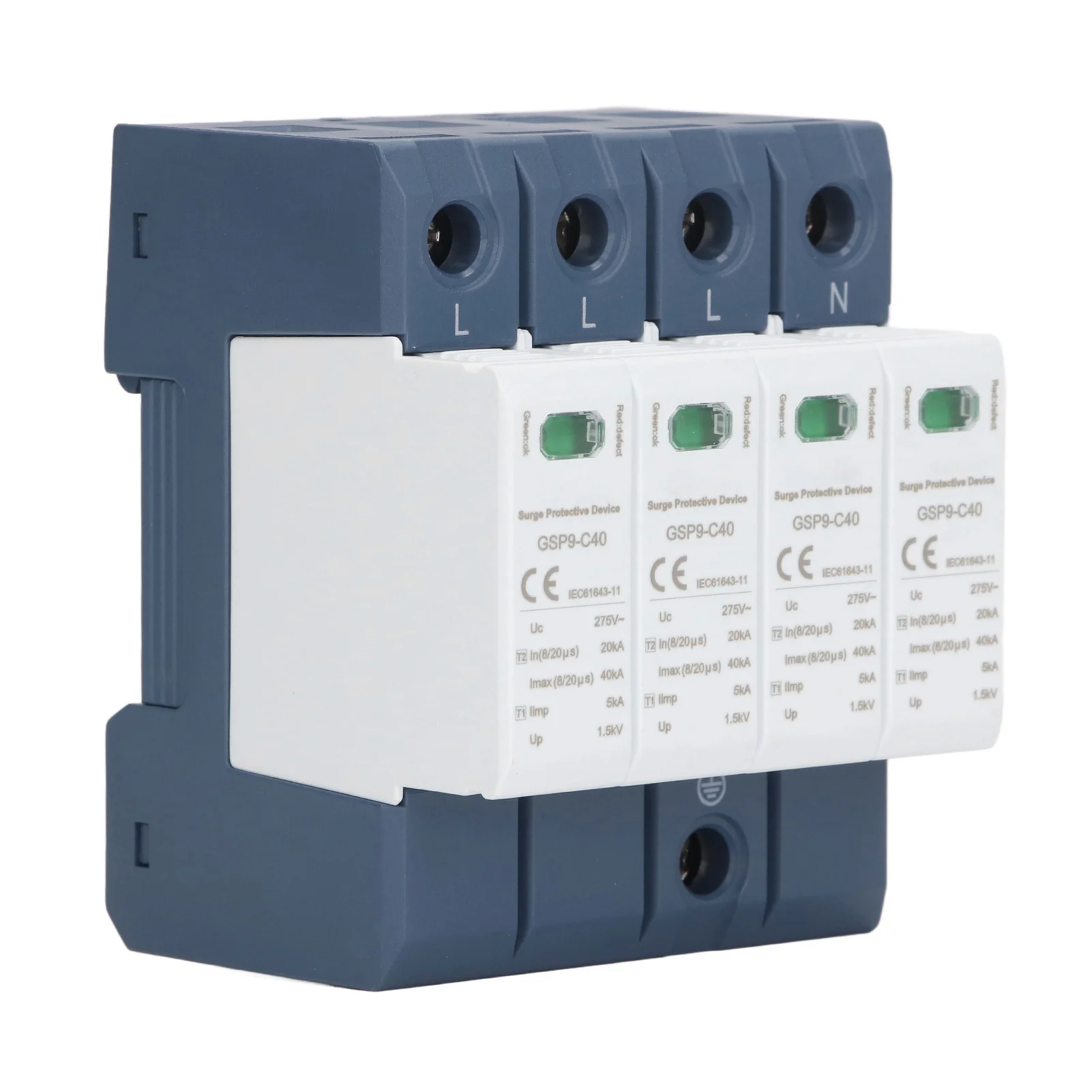 Surge Protective Device 40KA 4P SPD Protector Industrial DIN Rail Installation AC 275V