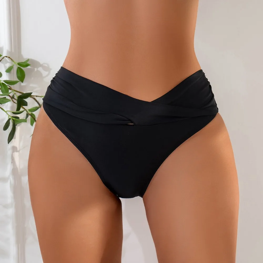 Sexy High-Waist Solid Bikini Bottom For Women, Quick-Dry Swim Briefs, Tummy Control Beachwear, Modest Yet Chic Bathing Brazilian