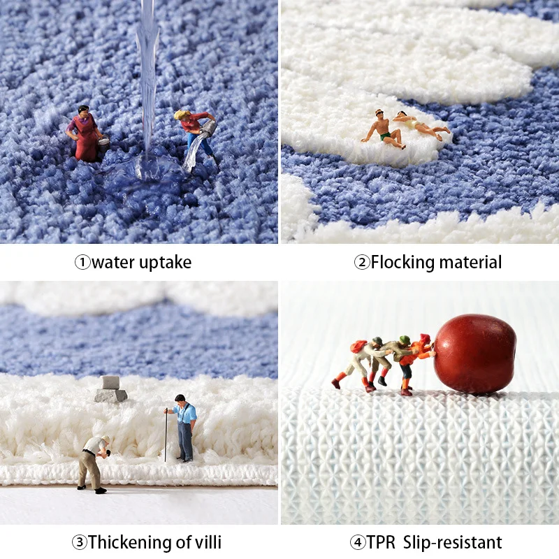 40*60cm Bath Mat Cute Blue Daisy Slip-resistant Rug Bath Absorbent Entrance Bathroom carpet Toilet Floor Bath Shower Foot Mat
