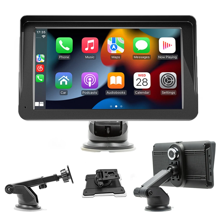 7in Wireless Carplay Car MP5 Player, Portable Bluetooth & TF Card Stereo, Apple/Android, Large Screen Navigation & Backup Camera
