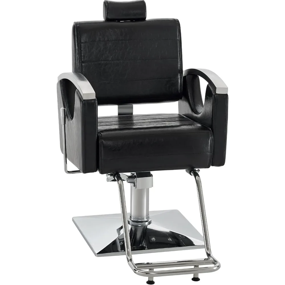 

Barber Chair for Barbershop, Reclining Salon Chair for Hair Stylist (Black)