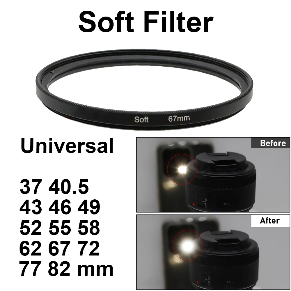 مرشح ناعم عالمي عام تأثير ضبابي الناشر عدسة الكاميرا مرشح التركيز الناعم 37 40.5 43 46 49 52 55 58 62 67 72 77 82 مللي متر