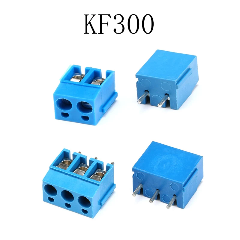 10PCS KF300 Pitch 5MM  250V 16A 14-22AWG Connector Screw Terminal Connector Straight Leg Copper Blue PCB Terminal Blocks