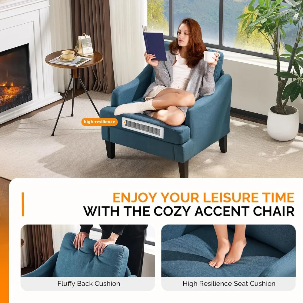 كرسي من قماش الكتان باللون الأزرق الداكن، كرسي بذراعين منجد حديث، كرسي أريكة مريح أثاث غرفة المعيشة وغرفة النوم لـ Apar