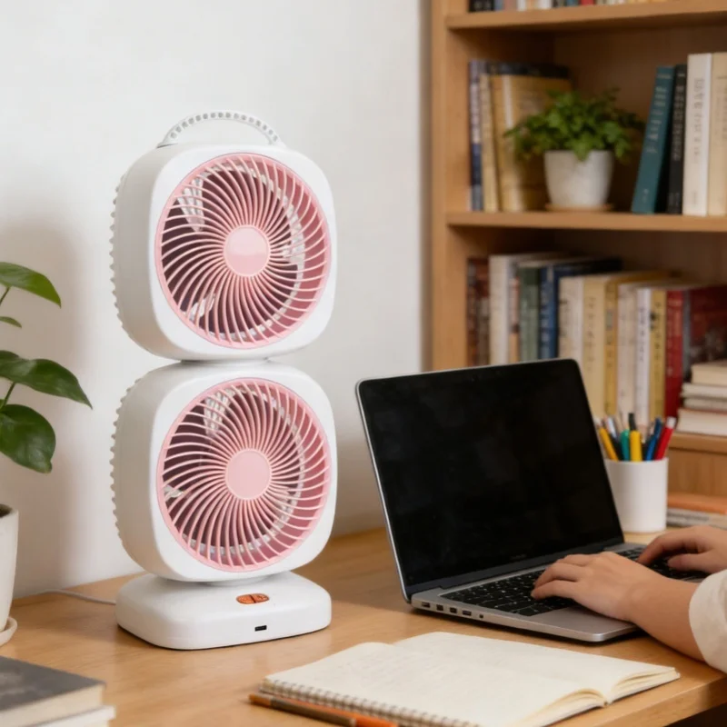 

Dual Layer Desk Fan Air Circulator Cooling Tower Fan For Family Office Outdoor Camping 5 Speed Settings Pinkish