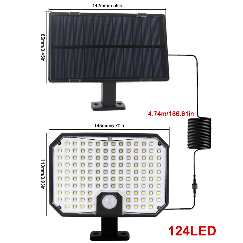 LED Solar Light with Solar Panel Waterproof Outdoor Wall Lamps PIR Sensor Spotlights LED Flood Lights Garden Light Street Yard