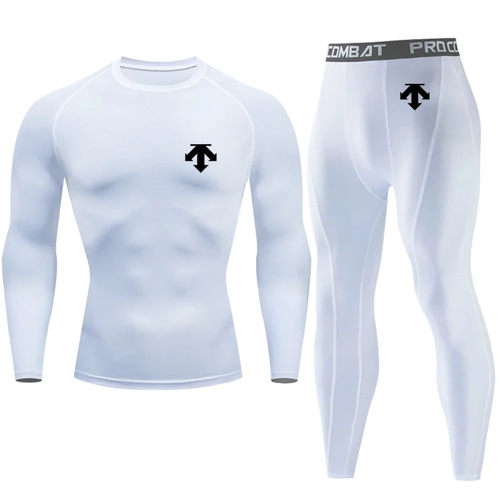 Ensemble de fitness pour homme, haut à manches longues et pantalon imprimés flèches, extensible et à séchage rapide, pour le basketball, la course et l'entraînement