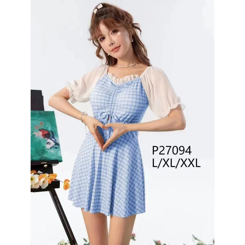 Minsu Swimsuit Women's Tummy Control Slimming One-Piece Skirt Style Super Fairy Sexy Student Conservative Small Chest Gathered H