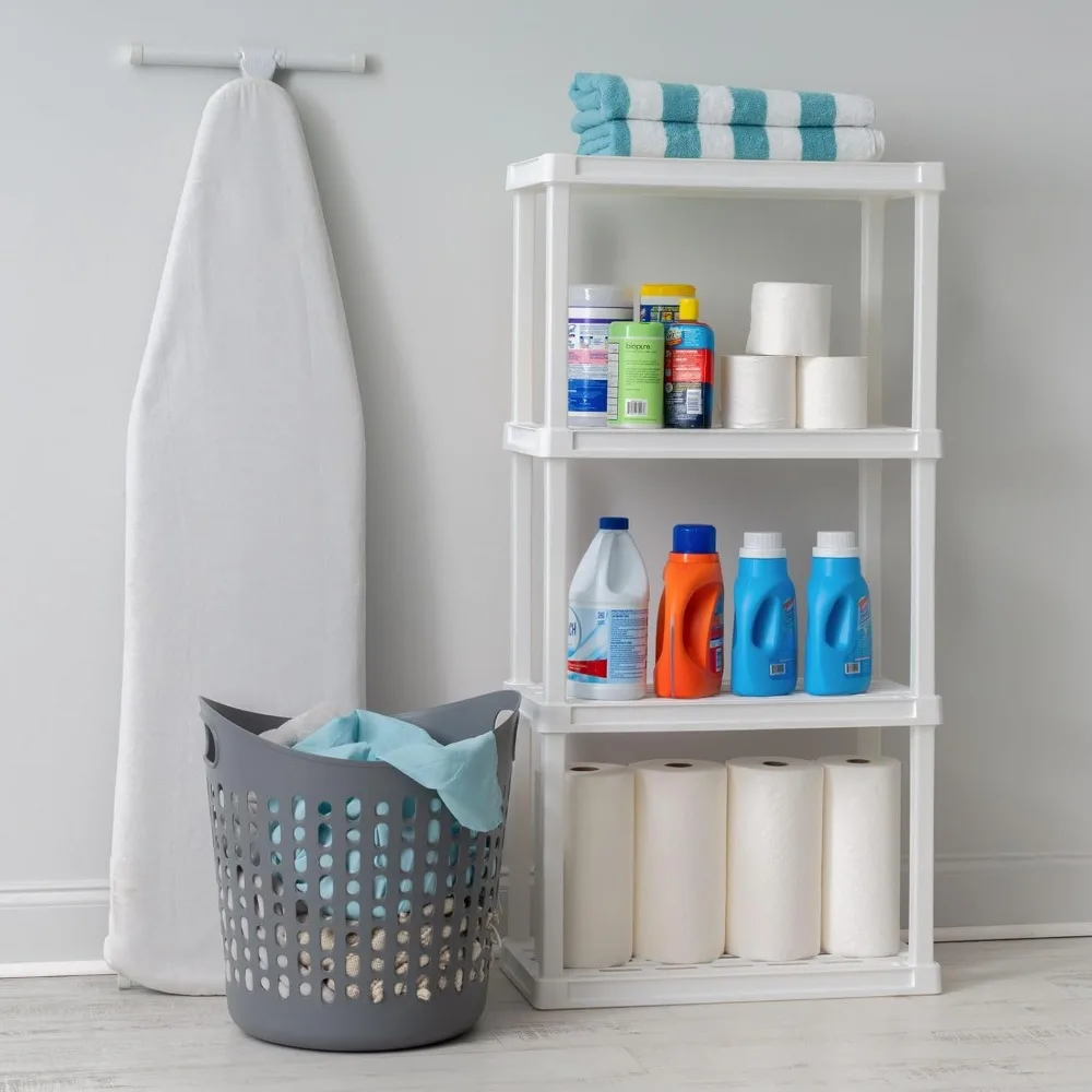 

4-Tier Plastic Storage Shelves, 200lb Capacity, 48"H x 24"W x 12"D, Modular Organizer for Home Garage Bathroom Laundry