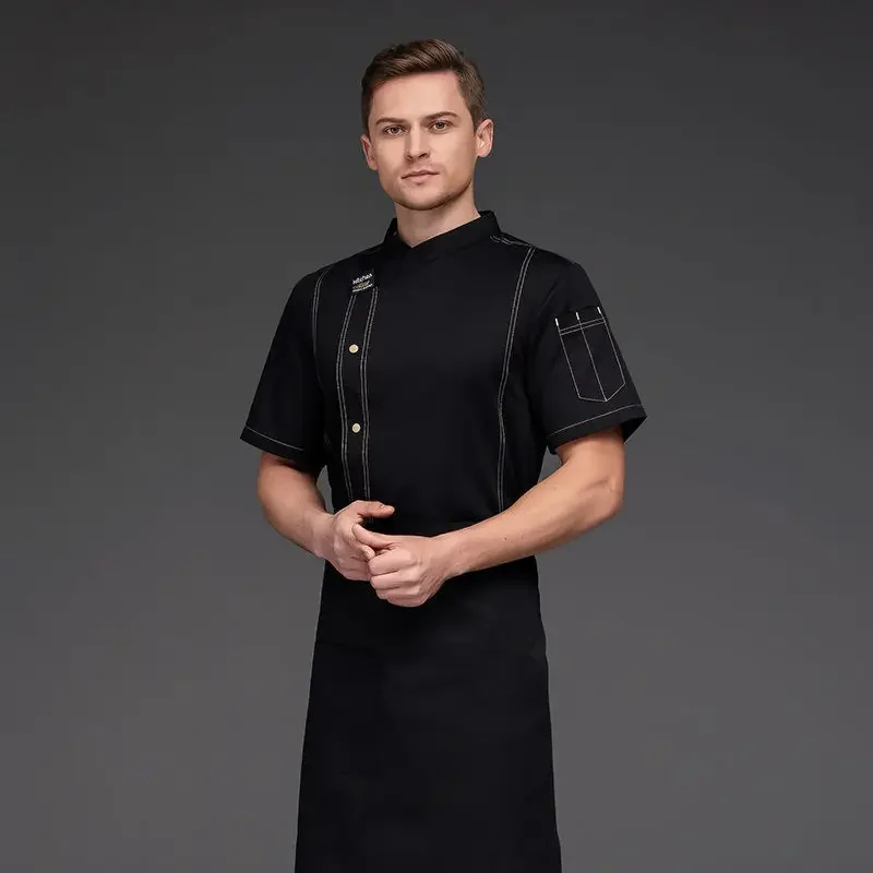 Grey Chef Jacket Catering short sleeve chef uniform Work Wear Clothes Restaurant Uniforms Coat men Kitchen Cook Clothing outfit