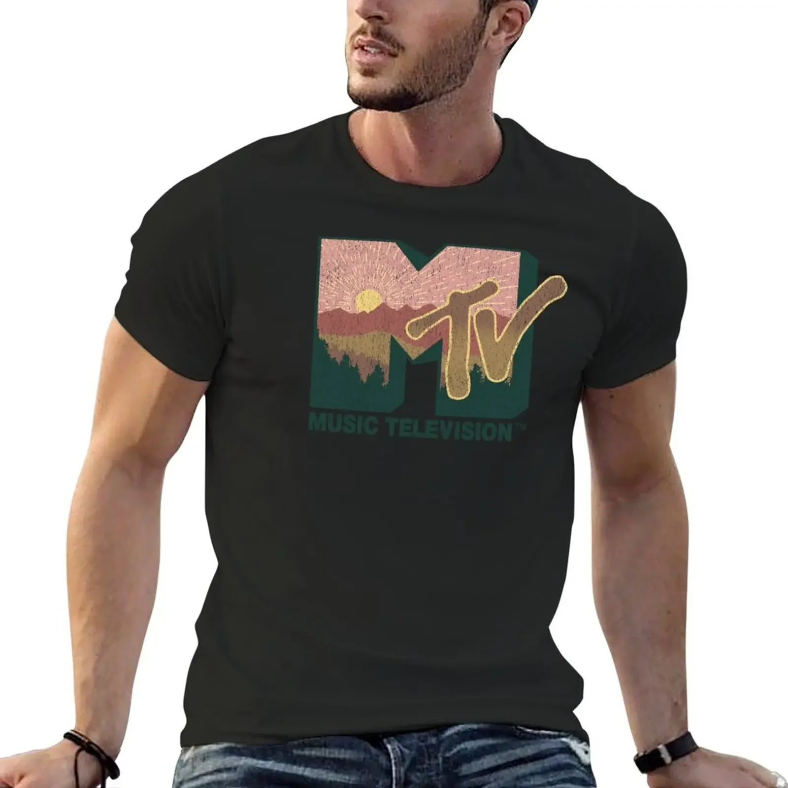 MTV Music Television Forest Sunrise Logo T-Shirt plus size clothes quick-drying customizeds blacks mens funny t shirts