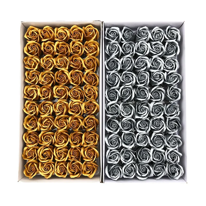 25/50pcs Artificial Flowers Gold /Silver Roses Fake Flowers Heads Fors Wedding Valentine's Day DIY Gift Bouquet Home Decoracion