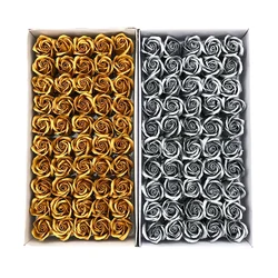 24/50Pcs Gold Silver Artificial Rose Flower Heads Soap Fake Roses DIY Craft Bouquet Wedding Valentine Home Party Decoracion