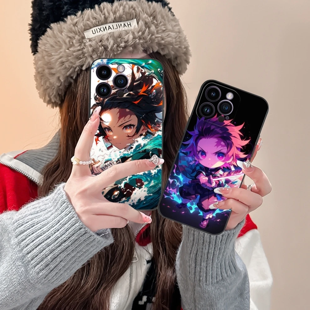 Demon Slayer Tanjiro Mobile Phone Case for iPhone 15 14 13 12 11 X XR XS 8 7 Pro Max Plus Mini Black Soft Phone Cover Shell