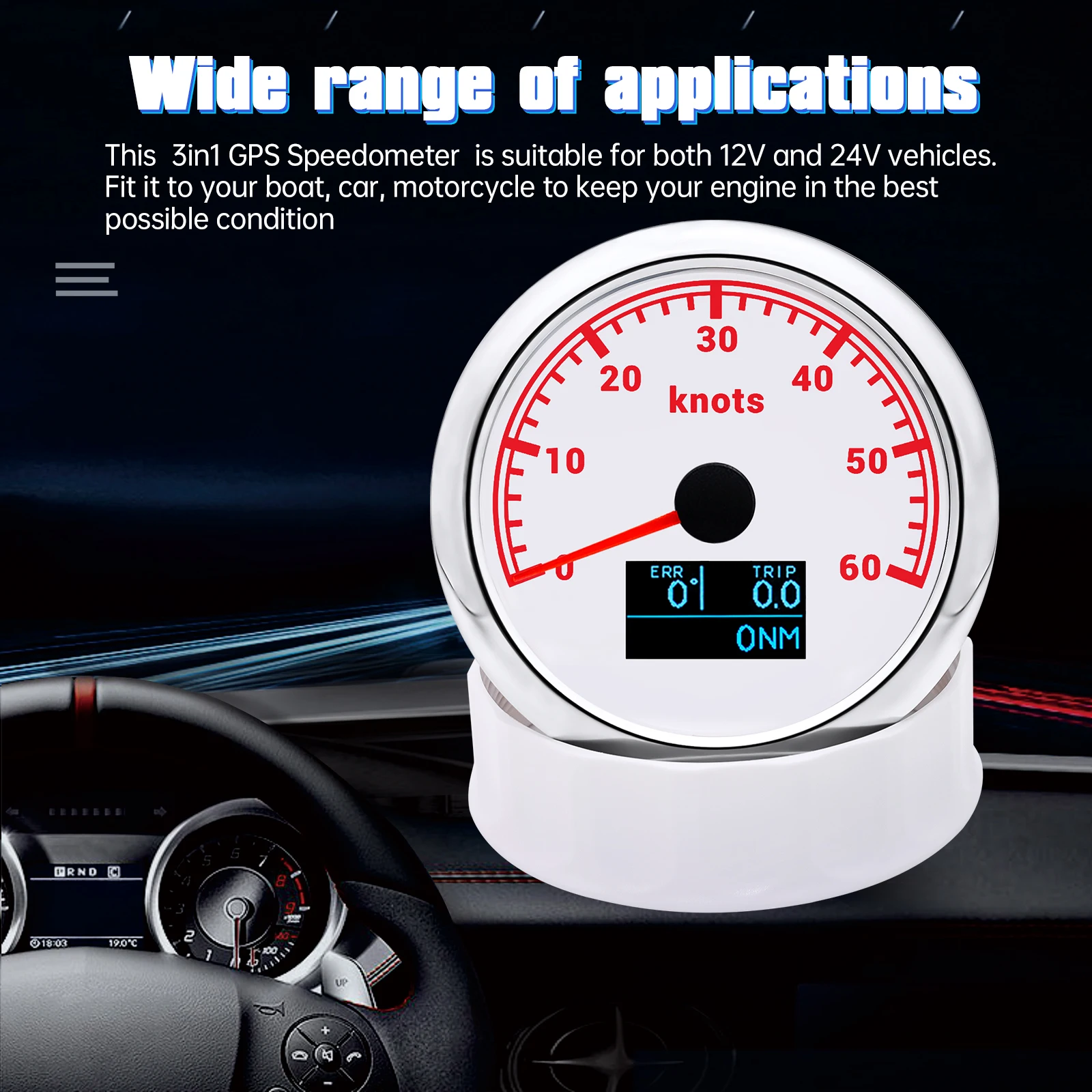 85MM Waterproof GPS Speedometer 30/60 knots With Antenna 4 in 1 Gauge COG TRIP Total Mileage For Car Truck Boat Marine 12/24V