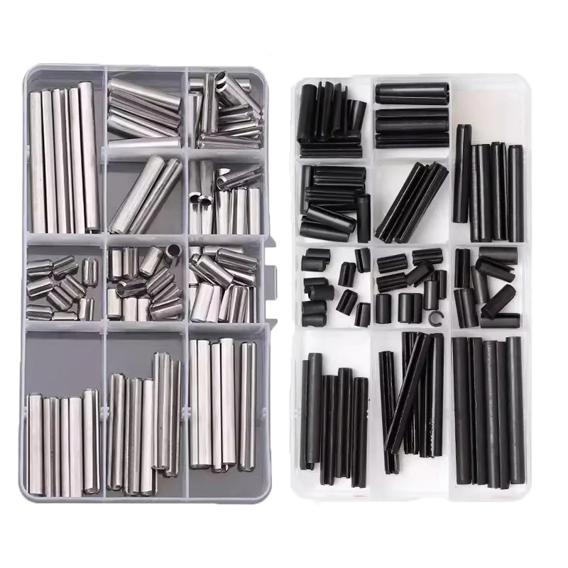 Elastic Cylindrical Roll Pin Set 65Mn/Stainless Steel Hollow Positioning Cotter Pin Slotted Spring Pins Assortment Kit 1Box