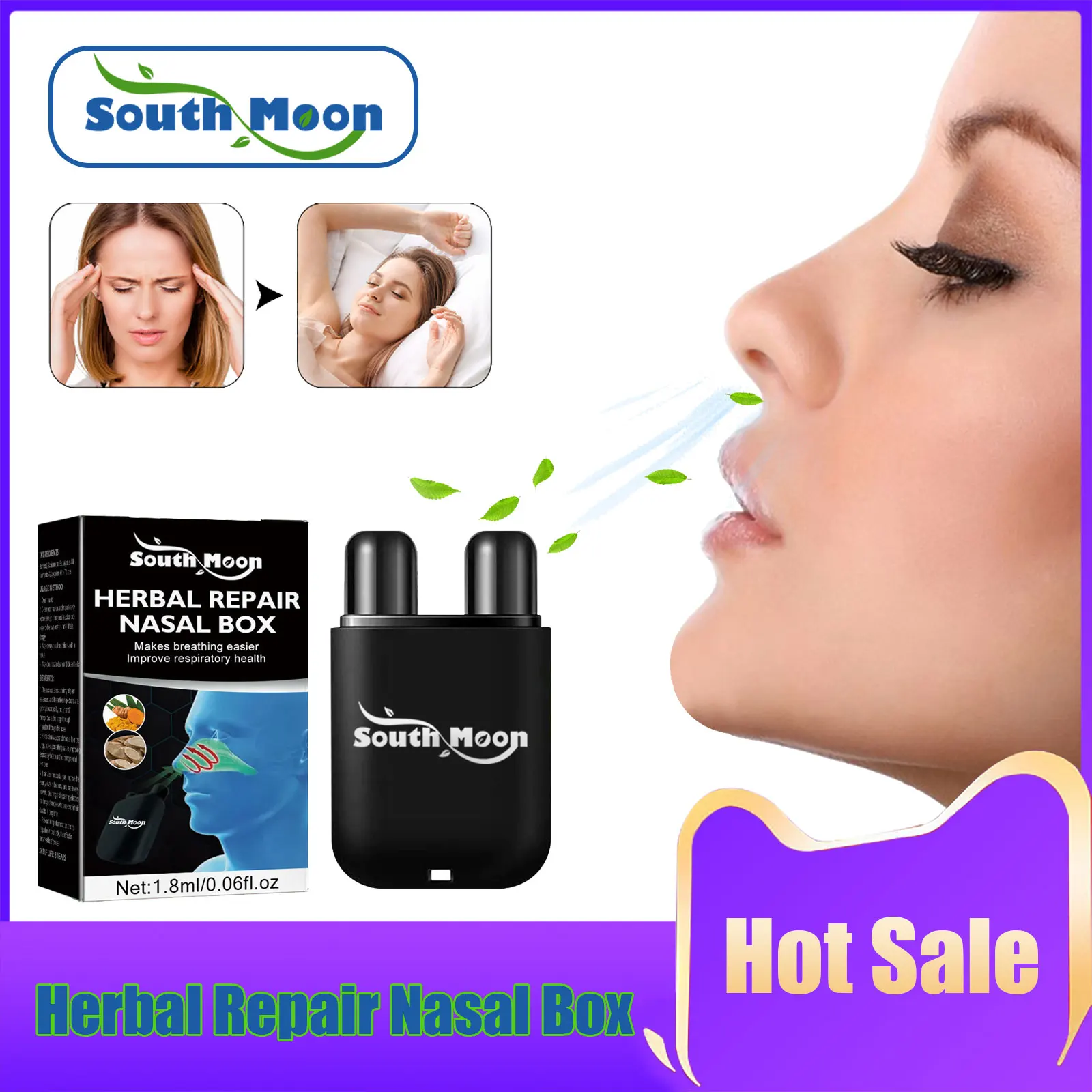 

Herbal Repair Nasal Box Relieve Nasal Congestion Smooth Breathing Improve Headaches Treat Rhinitis Liver Cleansing Nose Inhaler