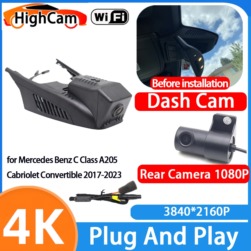 HighCam for Mercedes Benz C Class A205 Cabriolet Convertible 2017-2023 4K Wifi Car DVR Video Recorder Dash Cam Front Rear Camera