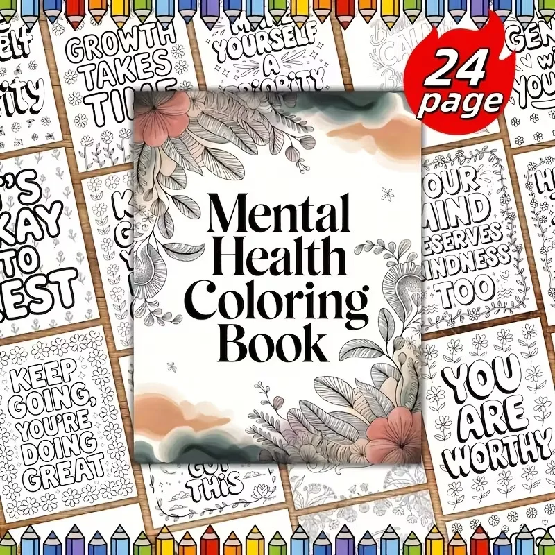 

Книжка-раскраска Mental Heath — большие художественные страницы, подходящие для рождественских и пасхальных подарков — и раскраска для психического здоровья