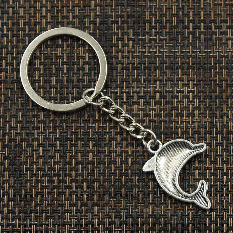 Fashion 30mm Key Ring Metal Key Chain Keychain Jewelry Antique Silver Color Plated Dolphin 24x30mm Pendant
