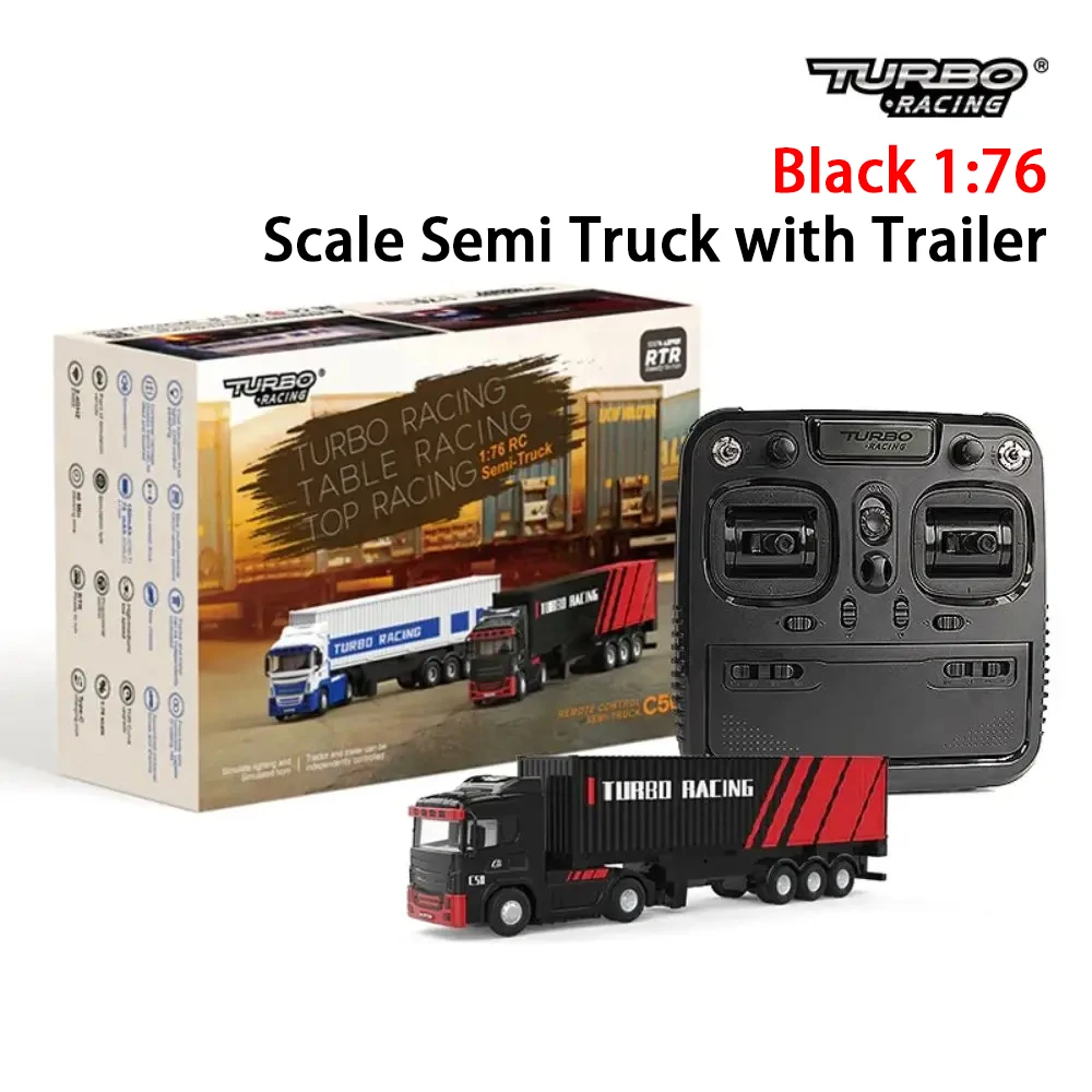 

Turbo Racing Black 1/76 Scale Semi Truck with Trailer - RTR Adult and Children's Toy