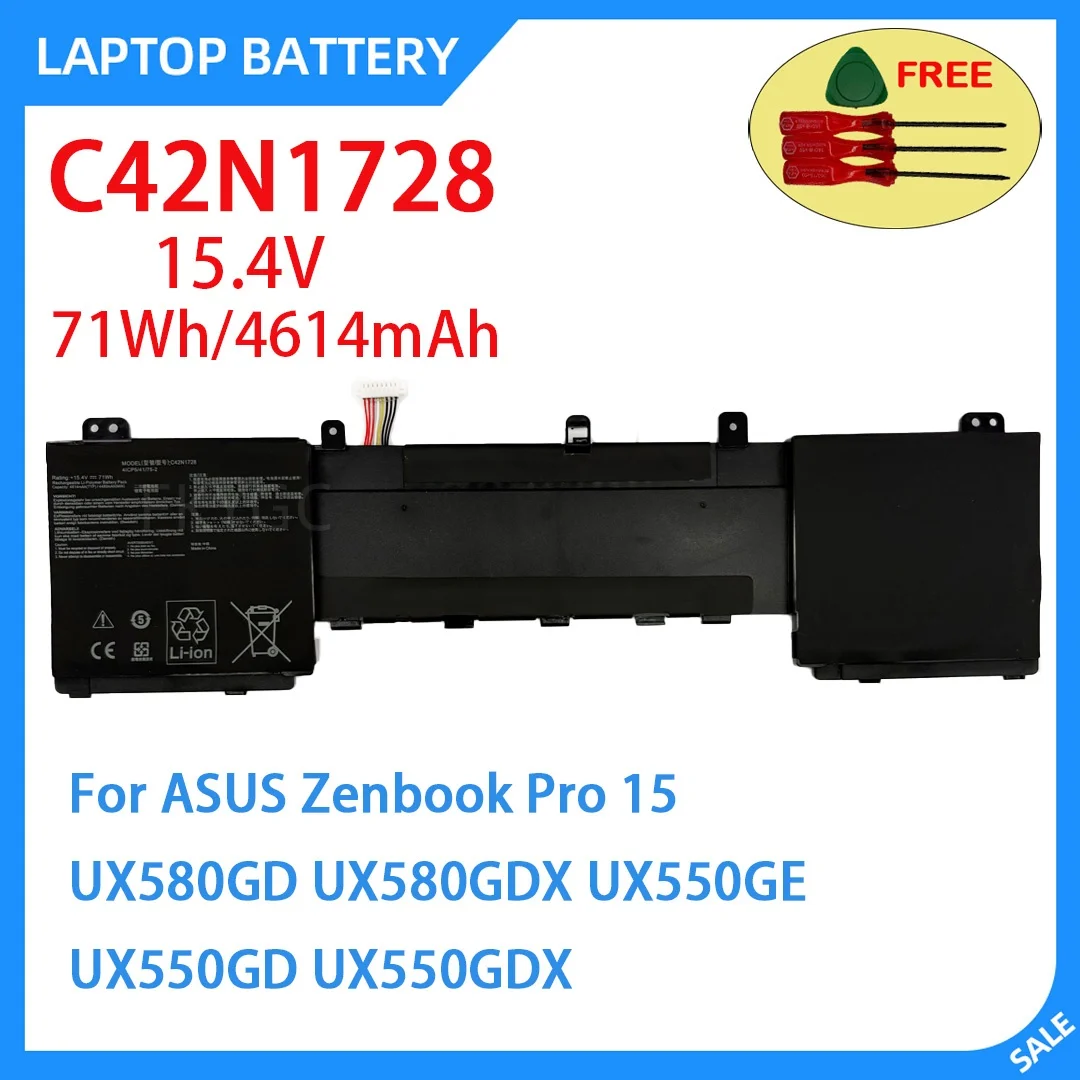 

New Laptop Battery C42N1728 15.4V 71Wh 4614mAh High Quality For ASUS Zenbook Pro 15 UX580GD UX580GDX UX550GE UX550GD UX550GDX