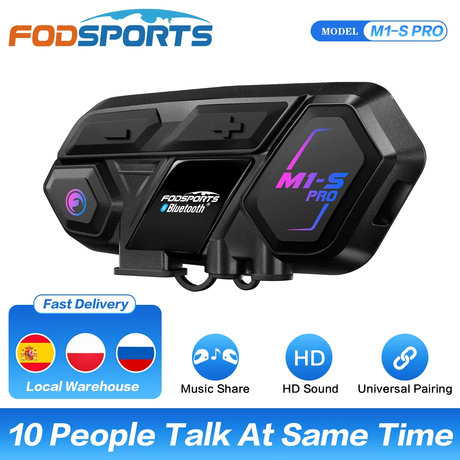 Fodsports M1-S Pro motorcycle bluetooth intercom helmet bluetooth headset wireless Interphone,10 riders 2000M